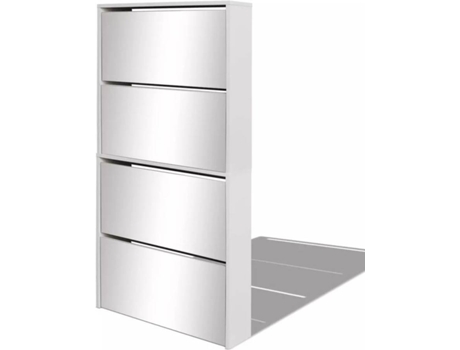 vidaXL Mueble zapatero 4 cajones con espejo blanco 63x17x134 cm