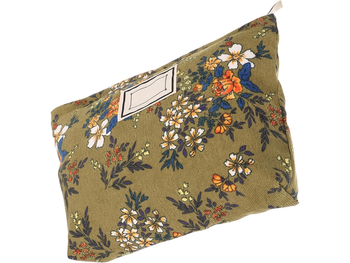 Nécessaire De Maquiagem Com Estampa Floral Em Veludo Cotelê Com Zíper.