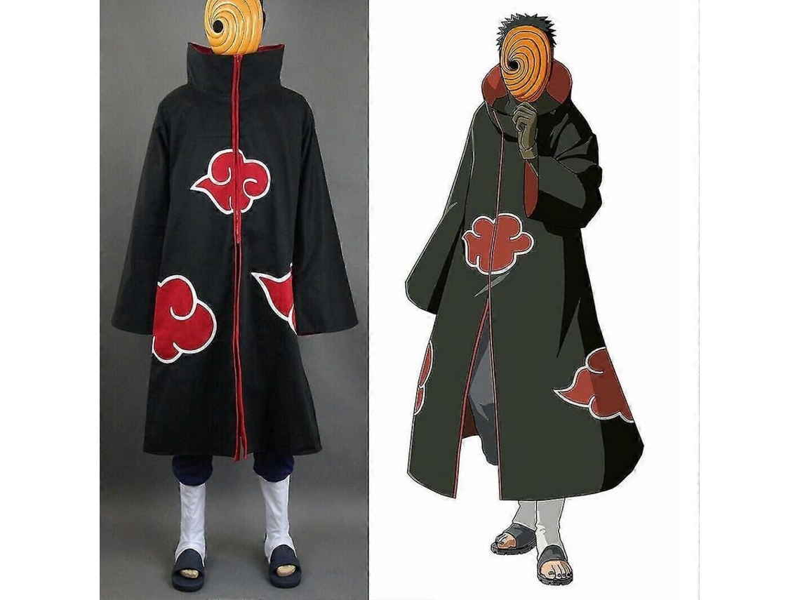 Traje De Cosplay Naruto Akatsuki Tobi Uchiha Obito Capa + Máscara De Resina Negro S Negro