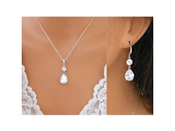 Juego De Arete Y Collar De Plata 925 Cristal Blanco Para Bodas Novia Moda Lujo