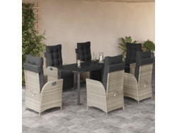 Juego de comedor de jardín de 7 piezas con cojines de mimbre gris claro de DKD Home Decor