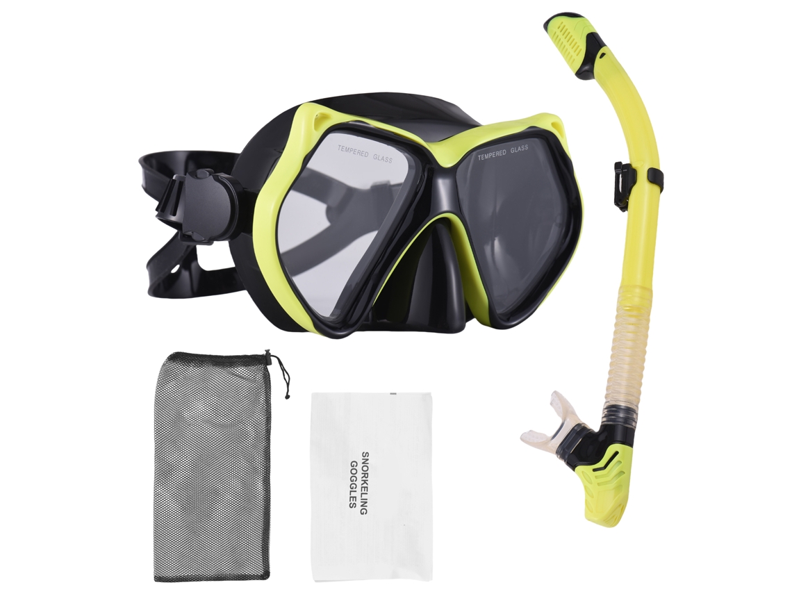 Conjunto De Snorkel Para Adultos Con Válvula De Purga, Máscara De Buceo, Gafas Ajustables, Equipo De Viaje, Negro Y Amarillo.