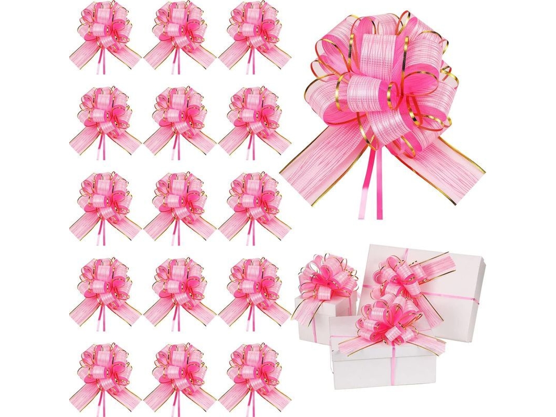 40 Lazos De Organza Rosa Con Diseño De Rayas Para Regalos De Navidad, Ideales Para Empaques Y Decoraciones.