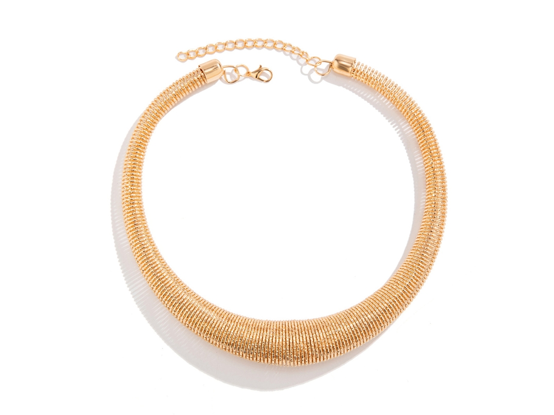 Collar De Mujer Con Cadena Geométrica De Serpiente Y Hebilla Metálica Ajustable, Chapado En Oro, 6303, Talla Única.