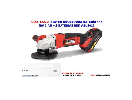 Stayer amoladora bateria 115 18v 2 ah + 2bat ref agl2022