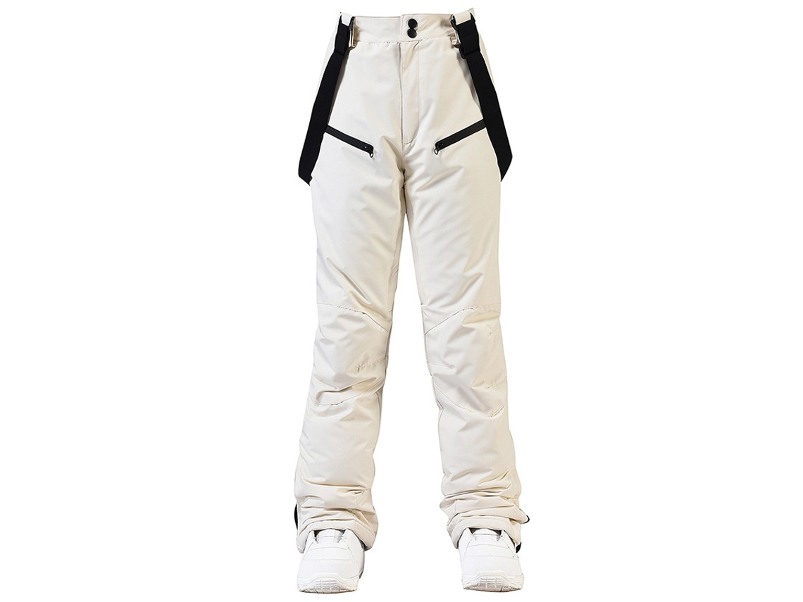 Pantalones de esquí unisex, cálidos, resistentes al viento y al agua, con correas ajustables y desmontables, color beige, talla L