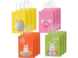 12 Bolsas De Regalo De Pascua Con 18 Pegatinas, Bolsas De Papel Con Forma De Conejito Para Dulces Y Recuerdos De Fiesta.