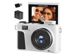 Cámara Digital Wd3 Szsmart 8k 88mp Autofocus Vlogging Con Wifi, Pantalla Flip 180° 3" Y Zoom 18x Para Youtube + 2 Baterías - Blanco