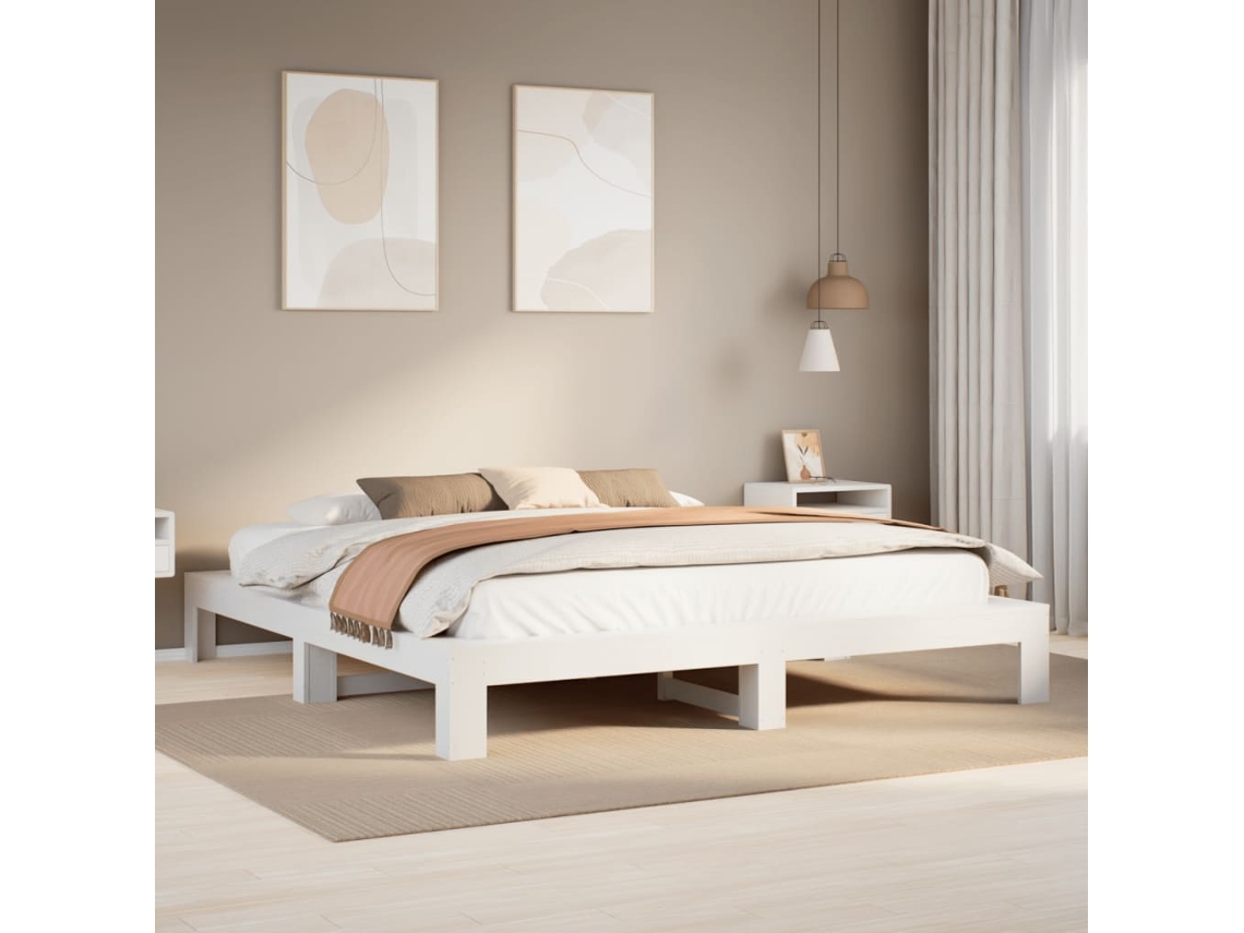 Estructura De Cama Sin Colchón Madera Maciza Blanca 200x200 Cm