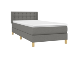 Cama con colchón de muelles y cabecero de tela gris oscuro (100x200 cm)