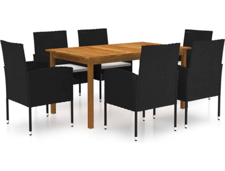 Conjunto 7 de comedor para jardín de VIDAXL negro