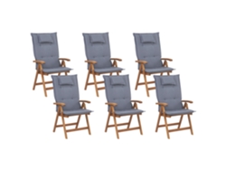 Conjunto De 6 Cadeiras Dobráveis Com Almofadas A Condizer Beliani Java De Madeira De Acácia Castanho 54x69x105