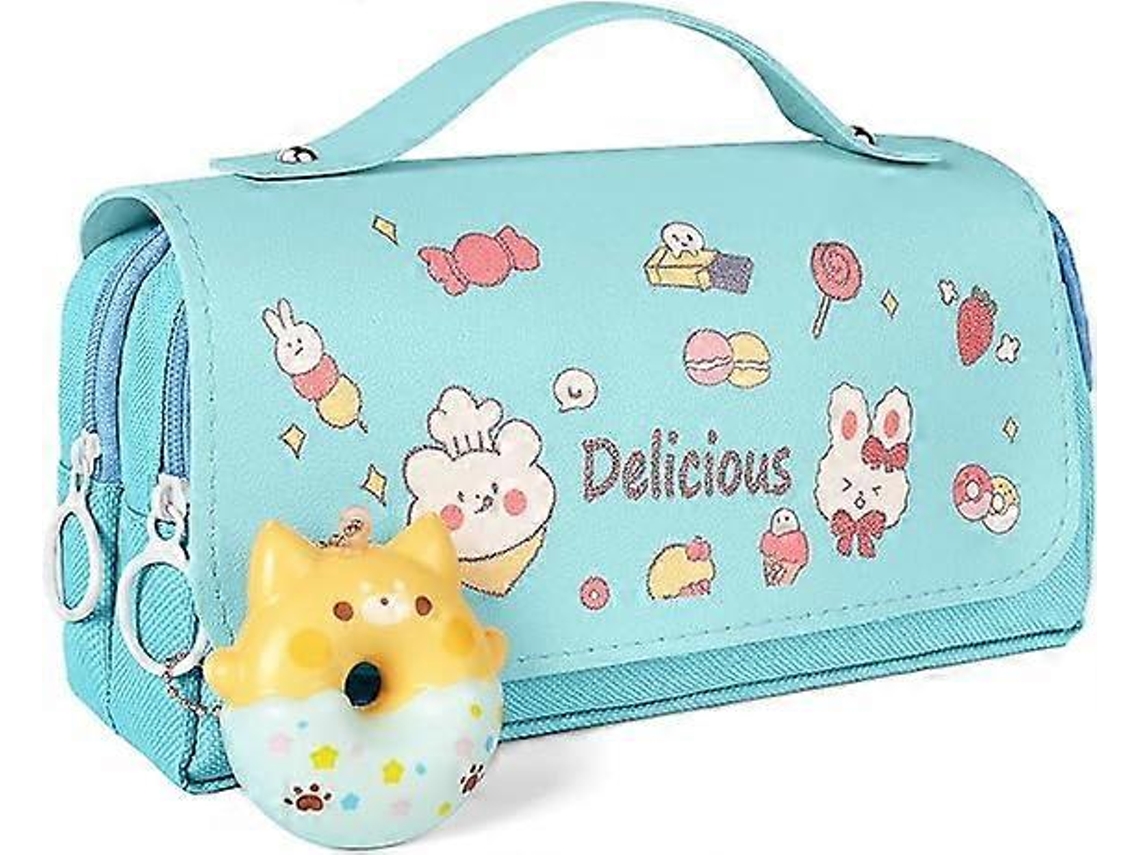 Bolsa De Lápices De Gran Capacidad, Con Múltiples Compartimentos, Papelería De Oficina, Bolsa De Cosméticos, Donut Azul SIURN