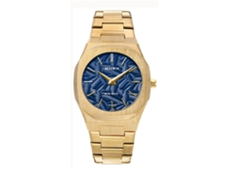Reloj De Cuarzo Para Hombre (azul Dorado Intenso) Con Hojas En Relieve.