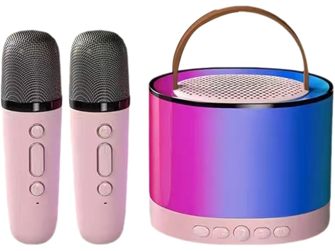 Mini Máquina De Karaoke Rosa Con 2 Micrófonos (micrófonos Adicionales No Incluidos), Altavoz Bluetooth Portátil