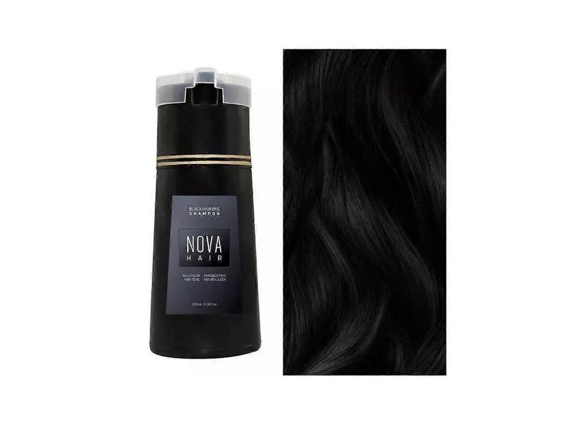 Champú Tinte Instantáneo Para El Cabello Nova Hair 2024, Color Negro, Vegano, Sin Amoníaco, Duración De 4 A 6 Semanas.