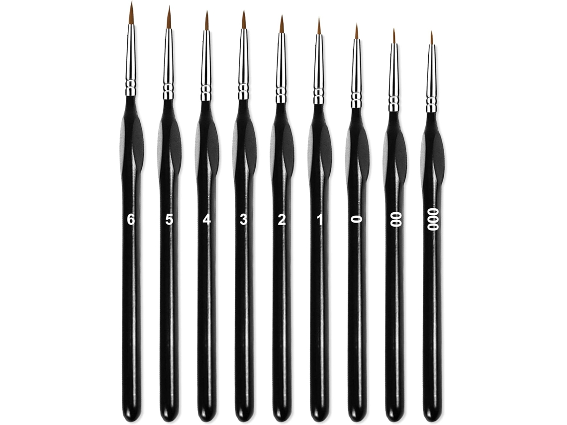Pinceles para detalles, juego de 9 pinceles definitivos para acrílico, acuarela, óleo, rostro, uñas y pintura de líneas, color negro.