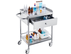 Carro de laboratorio Succebuy de acero inoxidable con 2 niveles, capacidad de carga de 100 kg y cajón