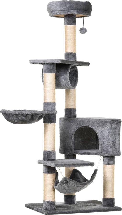 Rascador Para 154 cm de altura con plataformas postes gris gatoss d30280