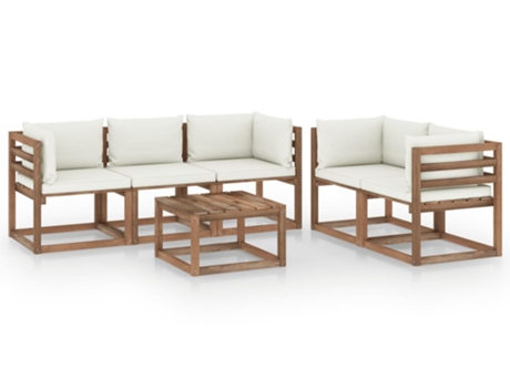 Conjunto 6 de muebles de jardín VIDAXL con cojines crema