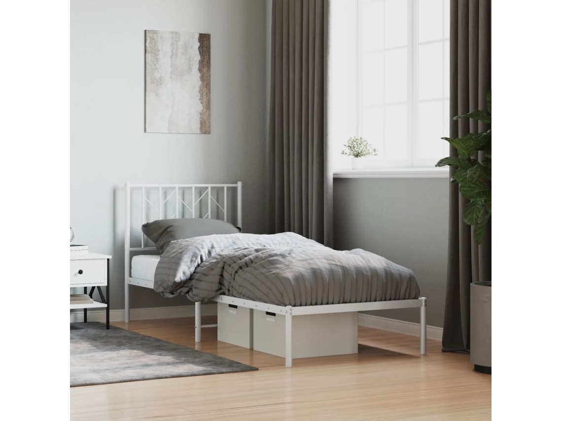Estructura cama sin colchón con cabecero metal blanco 80x200 cm