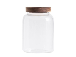 Tarro de almacenamiento de vidrio transparente con tapa de madera para granos de café MEOIRUERY