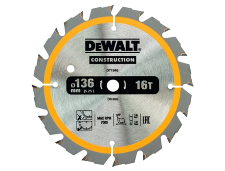 DEWALT DT1946-QZ - Hoja para sierra circular portátil para construcción 136 x10mm 16T (DC)