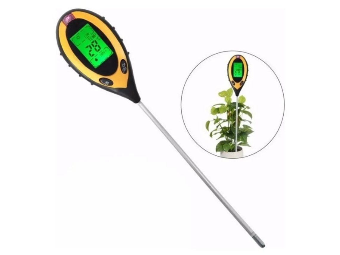 Medidor De Suelo Lcd Con Sonda Sensible: Humedad, Ph, Temperatura, Luz Y Apagado Automático.