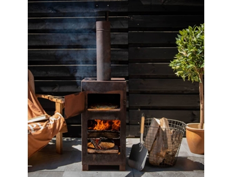 Esschert Design Estufa de terraza con horno de pizza color óxido