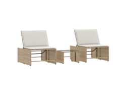 Conjunto 2 Tumbona VIDAXL Beige Poli Ratán (70x98x82 cm)