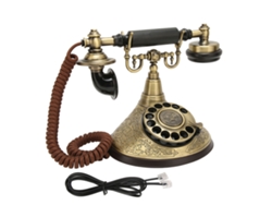 Teléfono antiguo con dial giratorio y ajuste del volumen del timbre