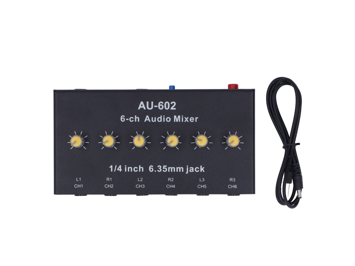 Misturador de Áudio 6 Canais Compacto Estéreo Mono 6 Entradas 2 Saídas com Plug 6.3mm