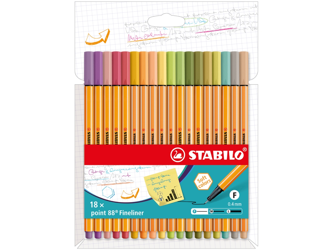 STABILO Fineliner Point 88 Caja de Cartón de 18 Nuevos Colores