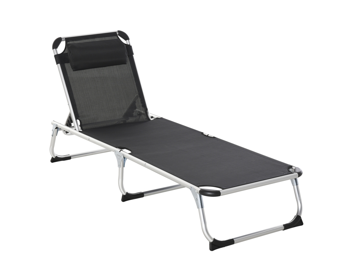 Tumbona Plegable 4 Posiciones, 120kg, 165x60x76cm, Negro