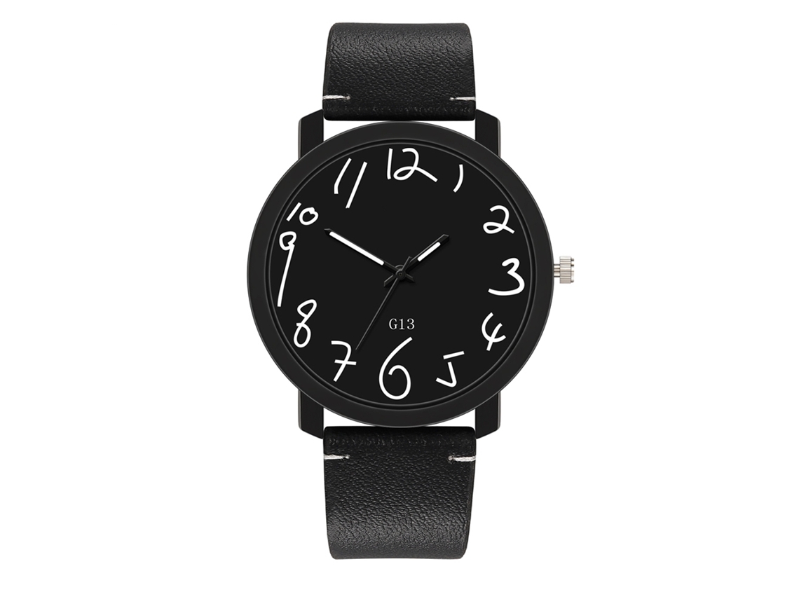 Reloj De Cuarzo Para Hombres Con Correa De Cuero Pu Moda Simple Regalo Negro