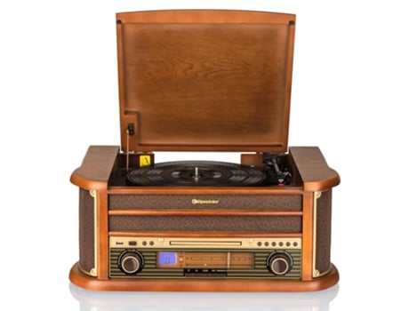 Tocadiscos Vintage 33/45/78 Rpm Fm Radio Cd-Mp3 Player Cassette Bluetooth Usb ROADSTAR Hif-1993Bt Madeira