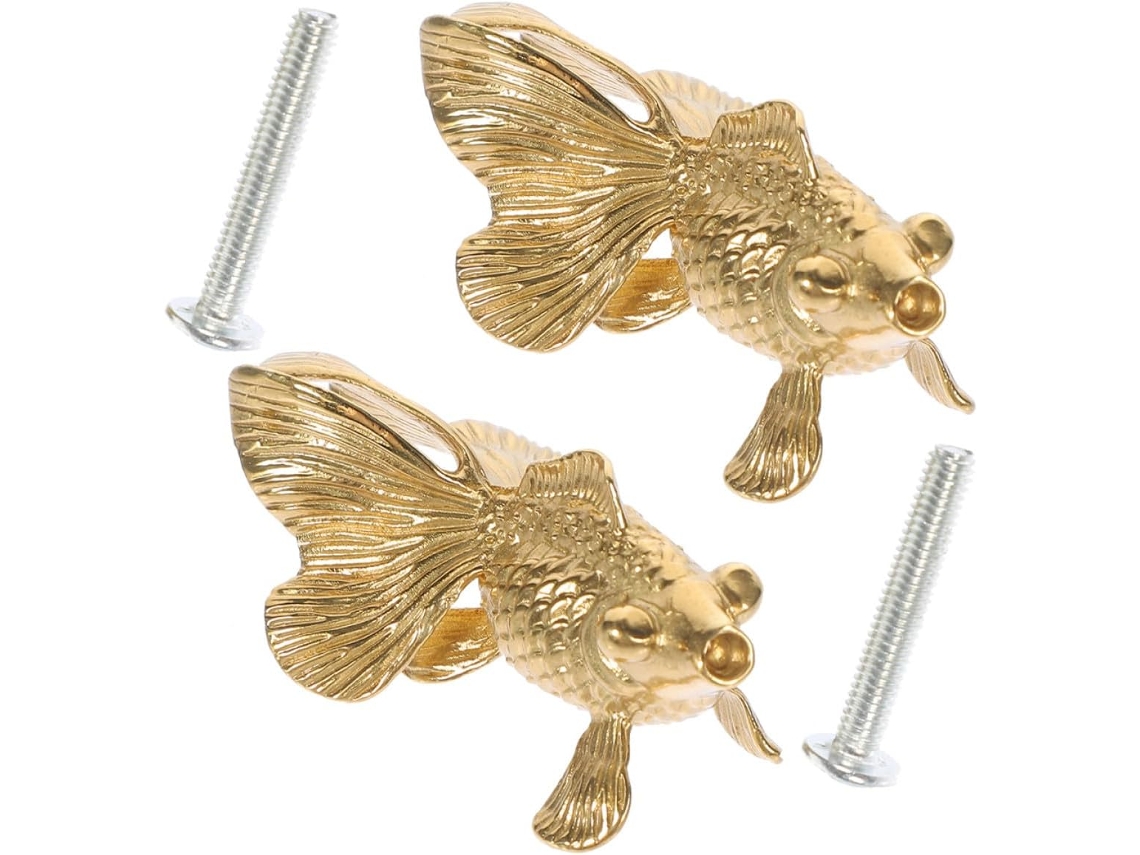 Pomos Tiradores 2 Forma Pez Dorado Armarios, Diseño Robusto, 50x36x25 Mm. Creativos Cajones,