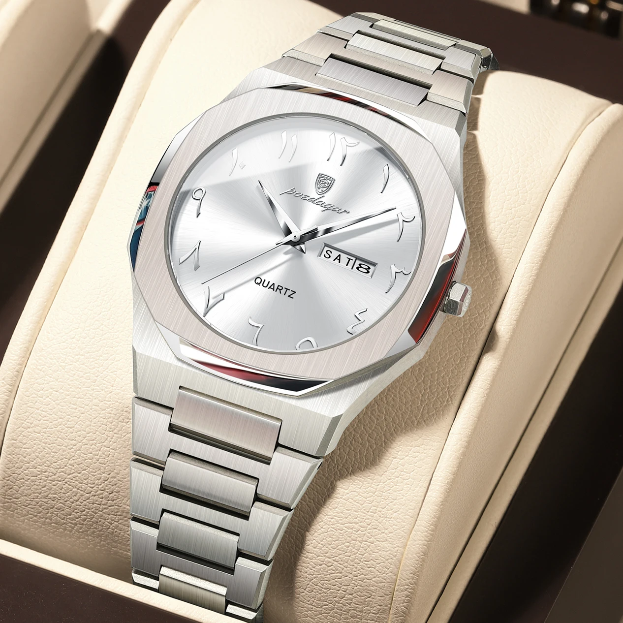 Reloj De Pulsera Informal Para Mujer (caja Plateada, Esfera Blanca), Resistente Al Agua, Lujoso Y Elegante, Con Indicador De Día Y Fecha.