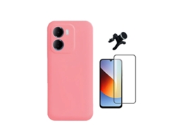 Kit De Película De Cristal Templado De Funda Completa 5d Funda De Silicona Líquida Soporte Coche Magnético Reforzado Phonecare Para Xiaomi Redmi 15a - Rosa