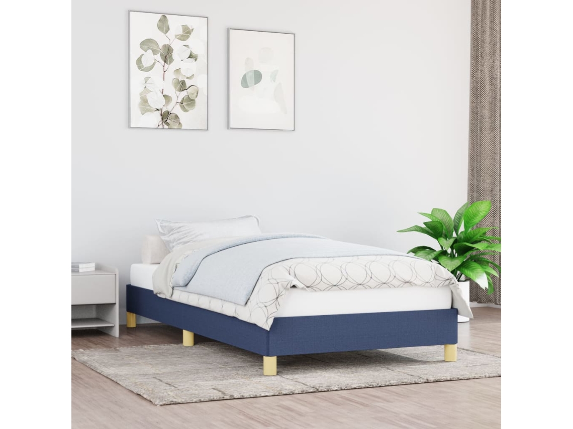 Estructura De Cama Sin Colchón Tela Azul 90x200 Cm