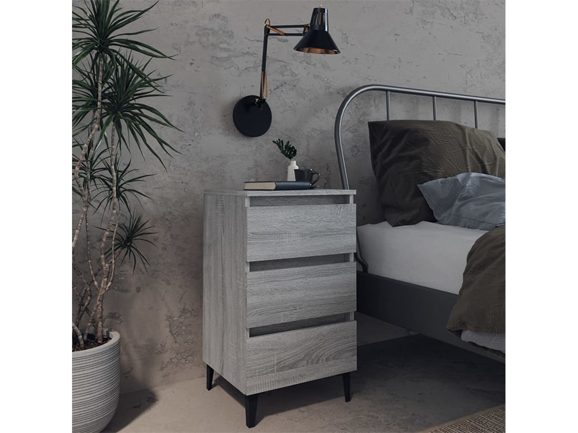 Mesita de Noche con Patas de Metal 40X35X69 Cm Sonoma Gris