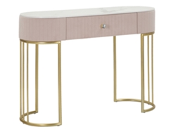Mesa Consola Montpellier Glam Pink - Estructura De Metal Chapado En Oro Con Tablero De Imitación Mármol Y Tapizado En Tela Rosa Acolchada 100x40x75 Cm - Diseño De Muebles