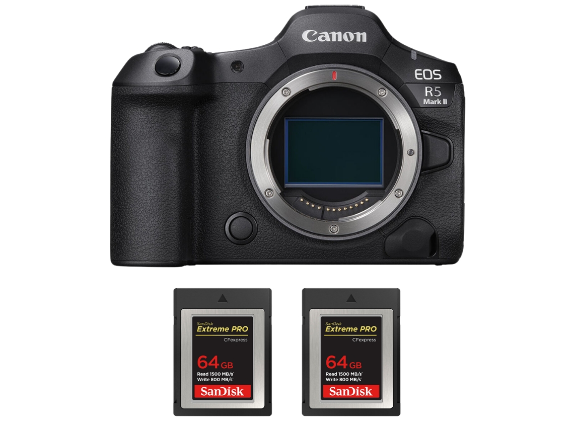 Canon Eos R5 Mark Ii + 2 Sandisk 64gb Extreme Pro Cfexpress Type B + Ebook “20 Consejos Para Fotos Que Impactan”