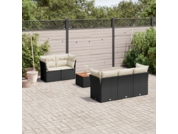 Conjunto de sofá de jardín de 6 piezas con cojines, mimbre sintético negro, DKD Home Decor