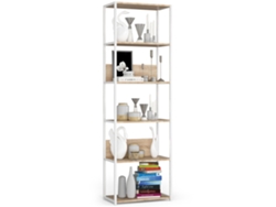 Estantería Loft 60 Cm Akord Metálica Blanco Con 6 Estantes En Roble Sonoma 60x32x191 Cm