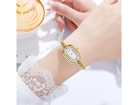VEANXIN Reloj de pulsera impermeable con pulsera ovalada para mujer-Negro