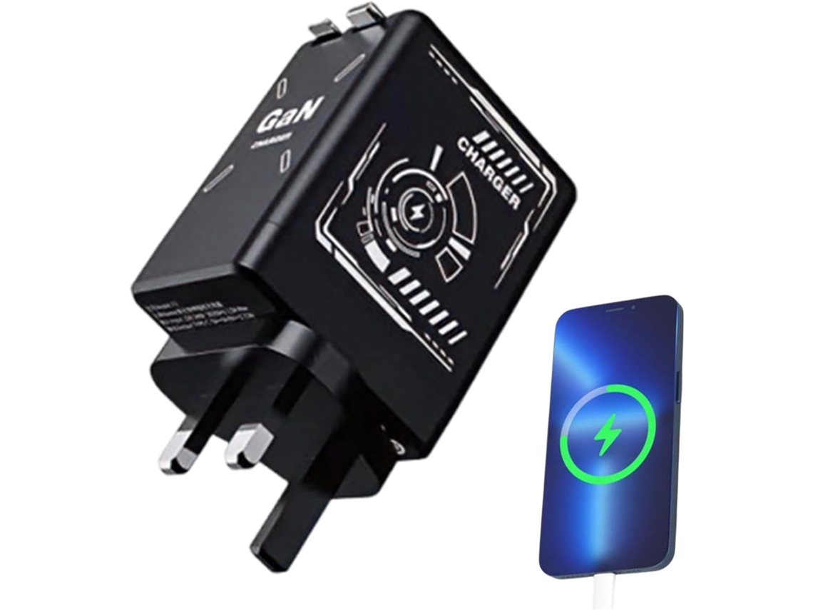 Cargador rápido Gokoco con dos puertos USB-C para carga portátil | Múltiples con cable retráctil