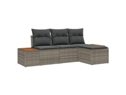Conjunto De Sofá De Jardín Con Cojín 4 Uds | Mueble De Jardín Gris Ratán Sintético