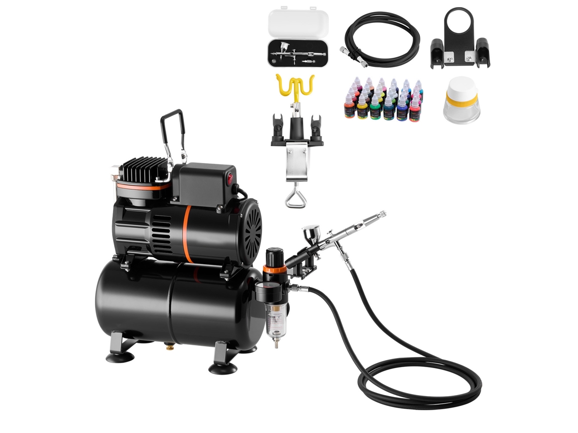 Kit de aerógrafo Succebuy con compresor de aire de 1/6 HP, tanque y 24 colores