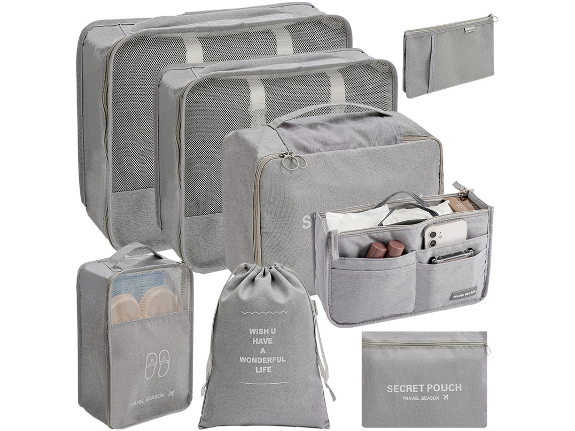 Conjunto De Bolsas Organizadoras Para Malas, Pacote Com 8 Chrui (cinza)